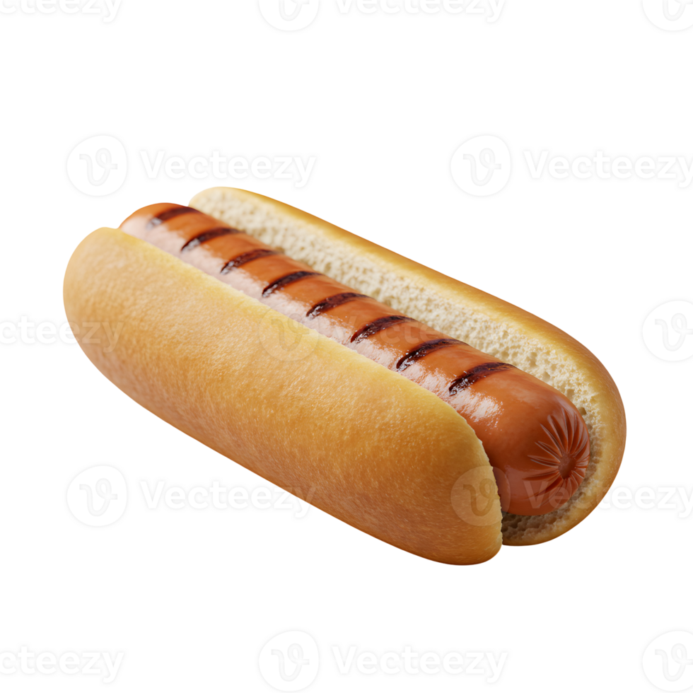 Grilled Hot Dog in Soft Bun on White Background png