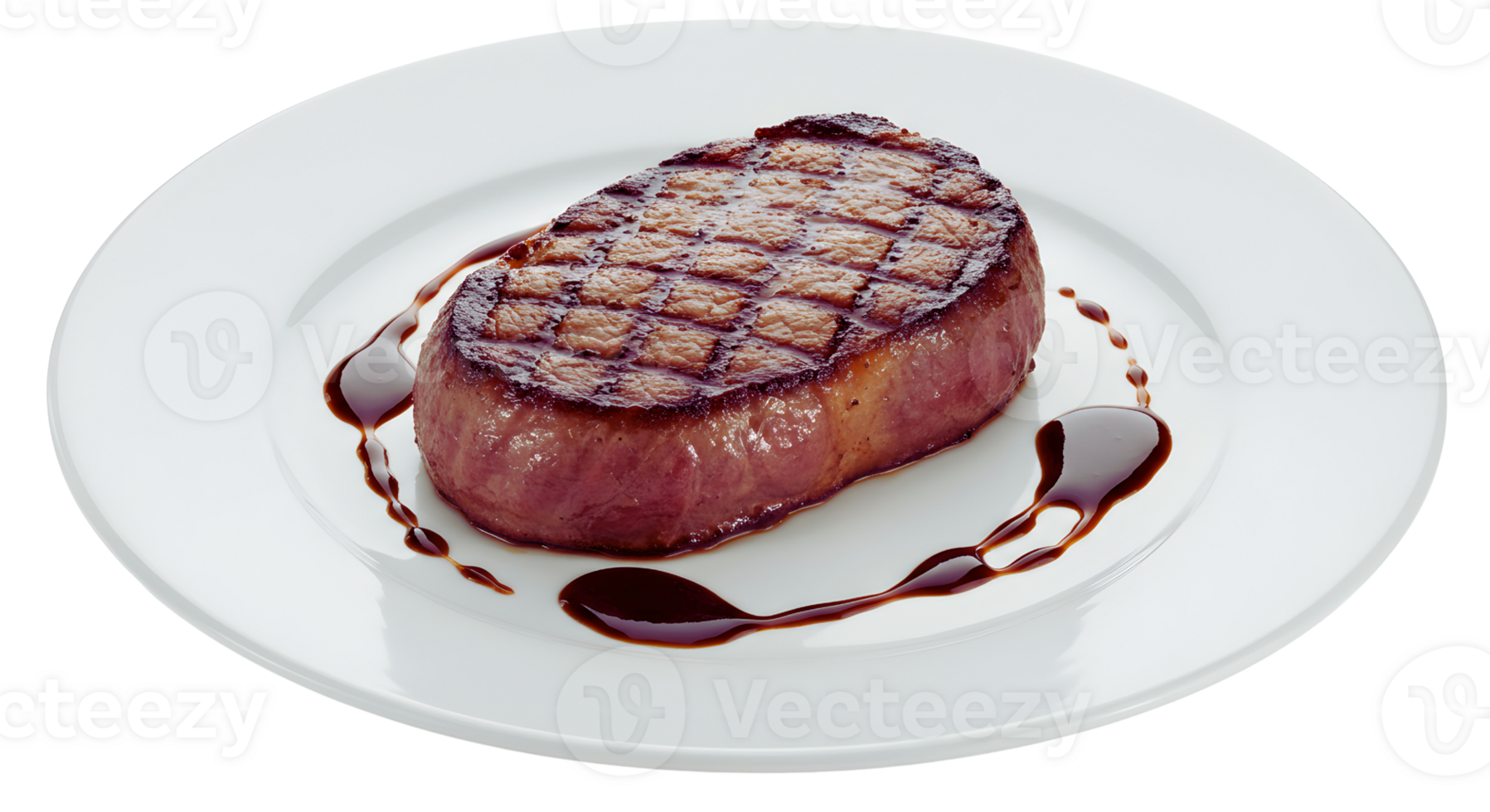 Grilled Steak on White Plate with Brown Sauce png