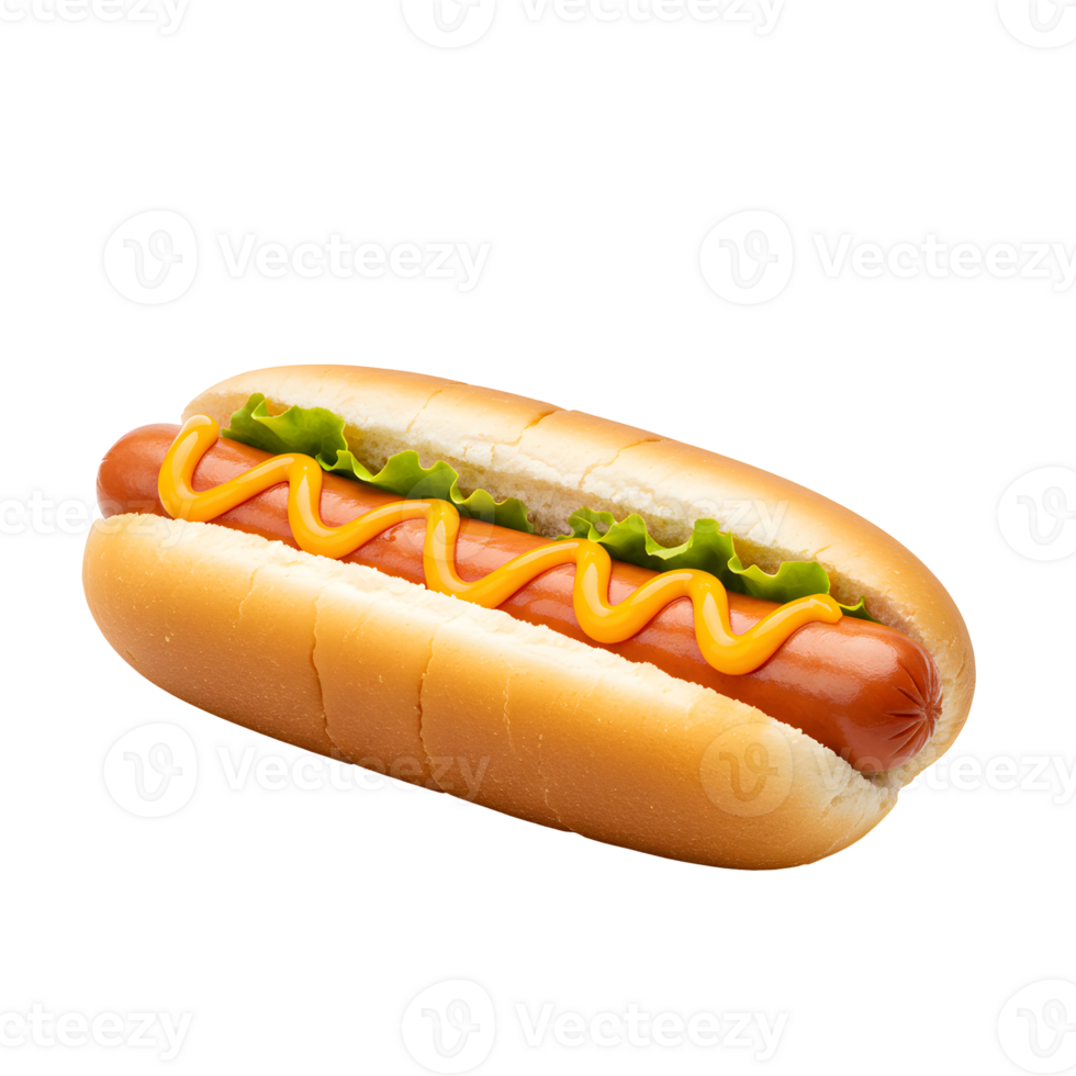 Hot Dog with Mustard and Lettuce on a Bun png