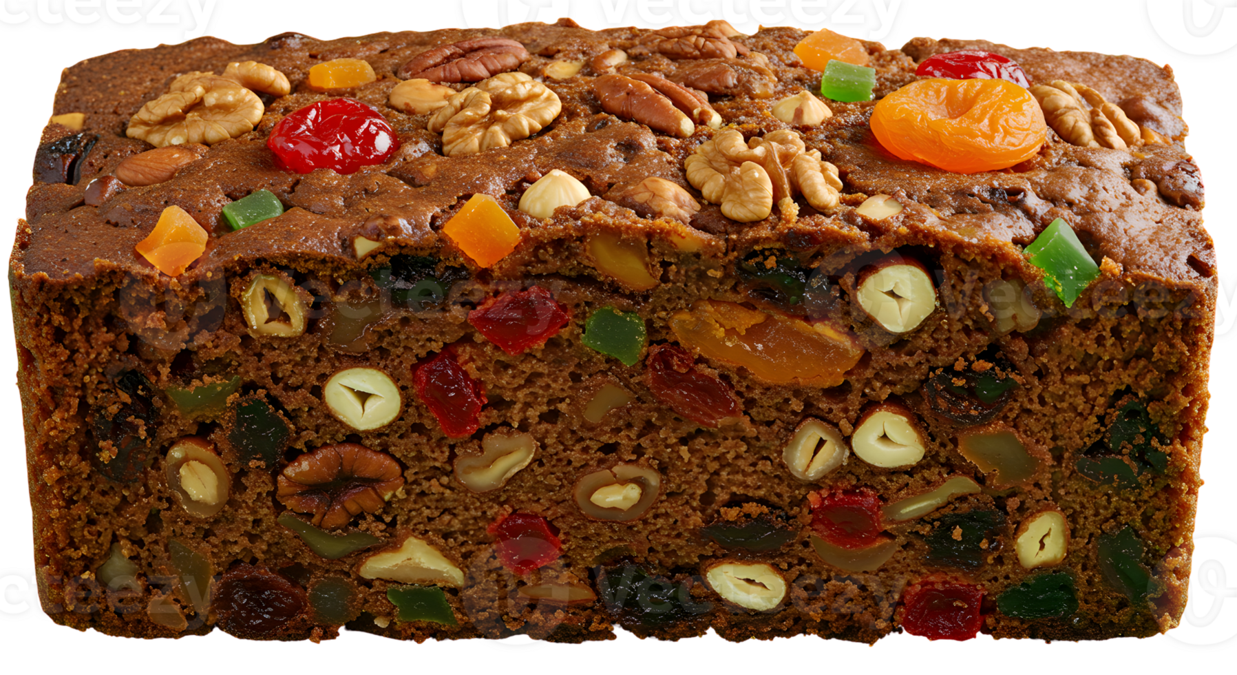 Fruitcake with Nuts and Candied Fruit on Transparent Background png