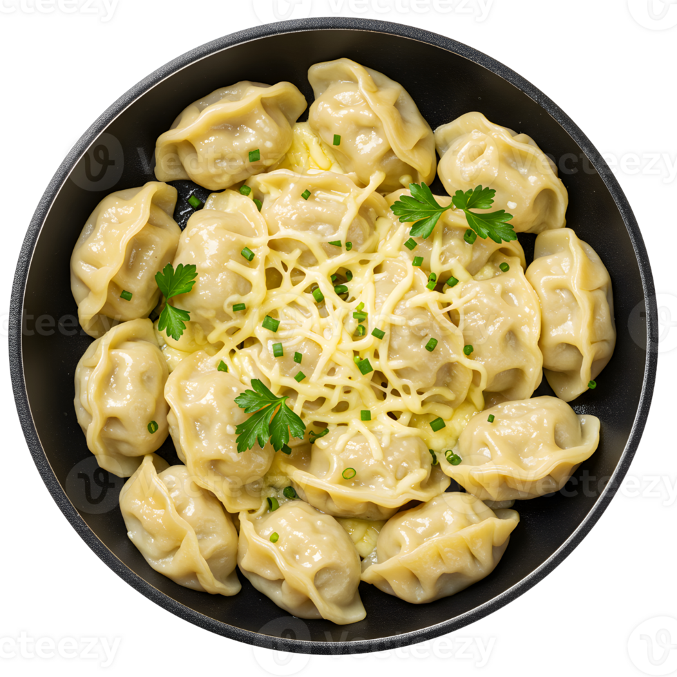 Overhead Shot of Delicious Cheese Dumplings in a Pan png