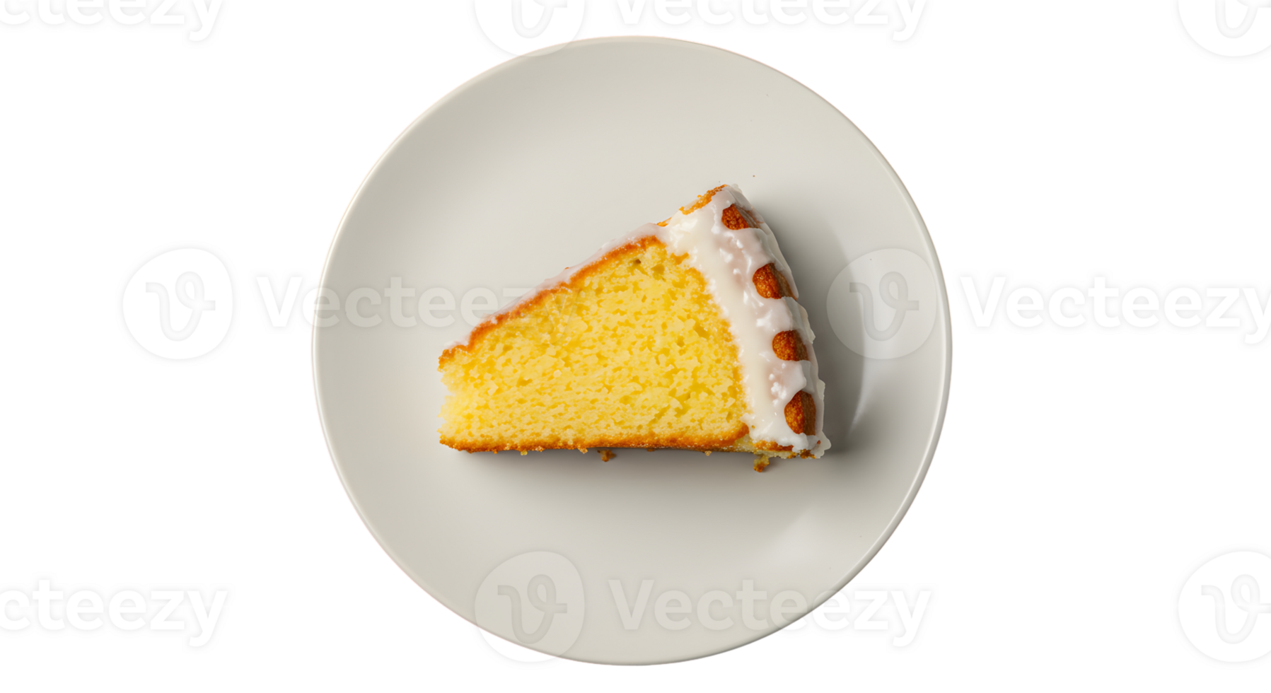 Overhead View of a Lemon Cake Slice on a White Plate png