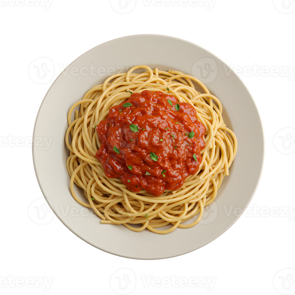 Overhead View of a Plate of Spaghetti with Red Tomato Sauce png