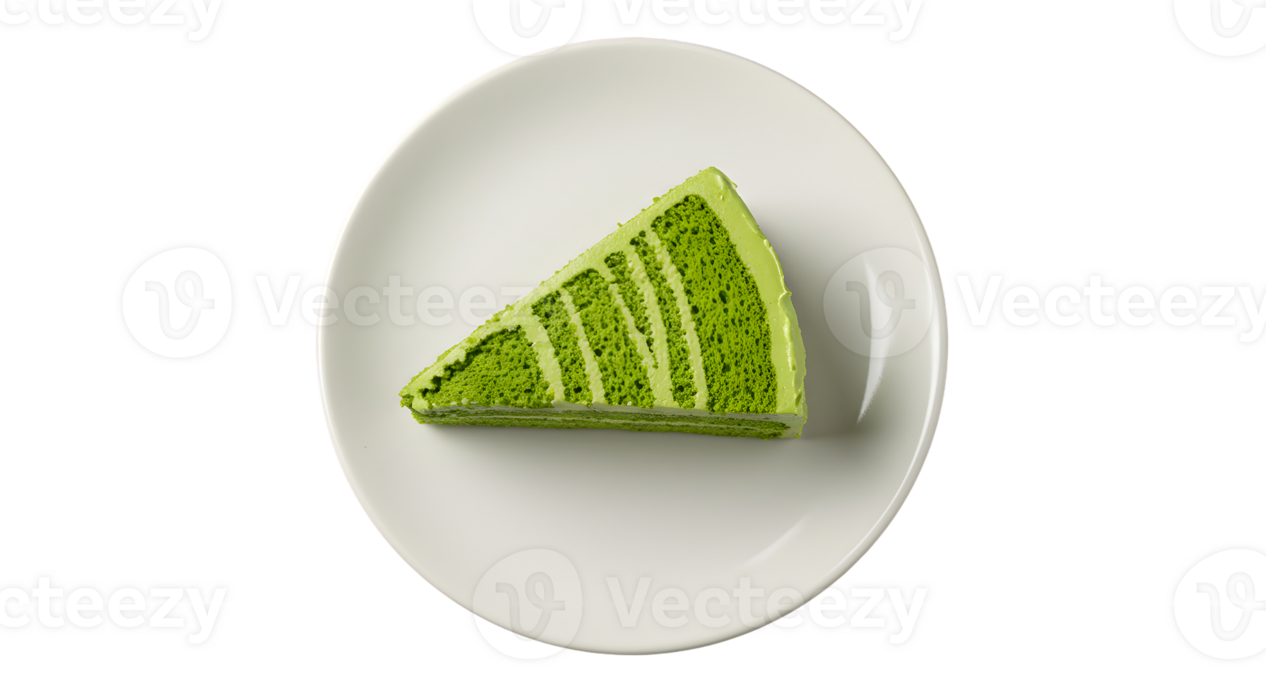 Overhead View of a Slice of Matcha Cake on a White Plate png