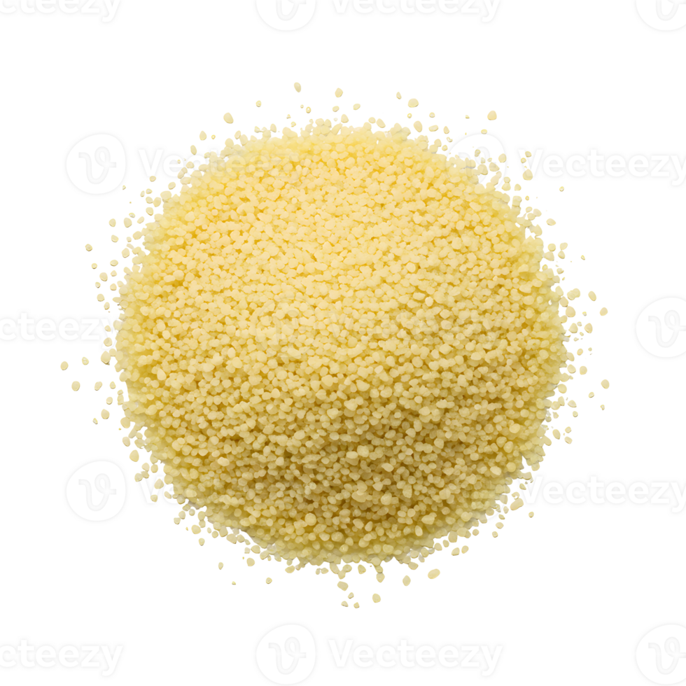 Overhead View of a Pile of Fine Yellow Couscous Grains on a Transparent Background png