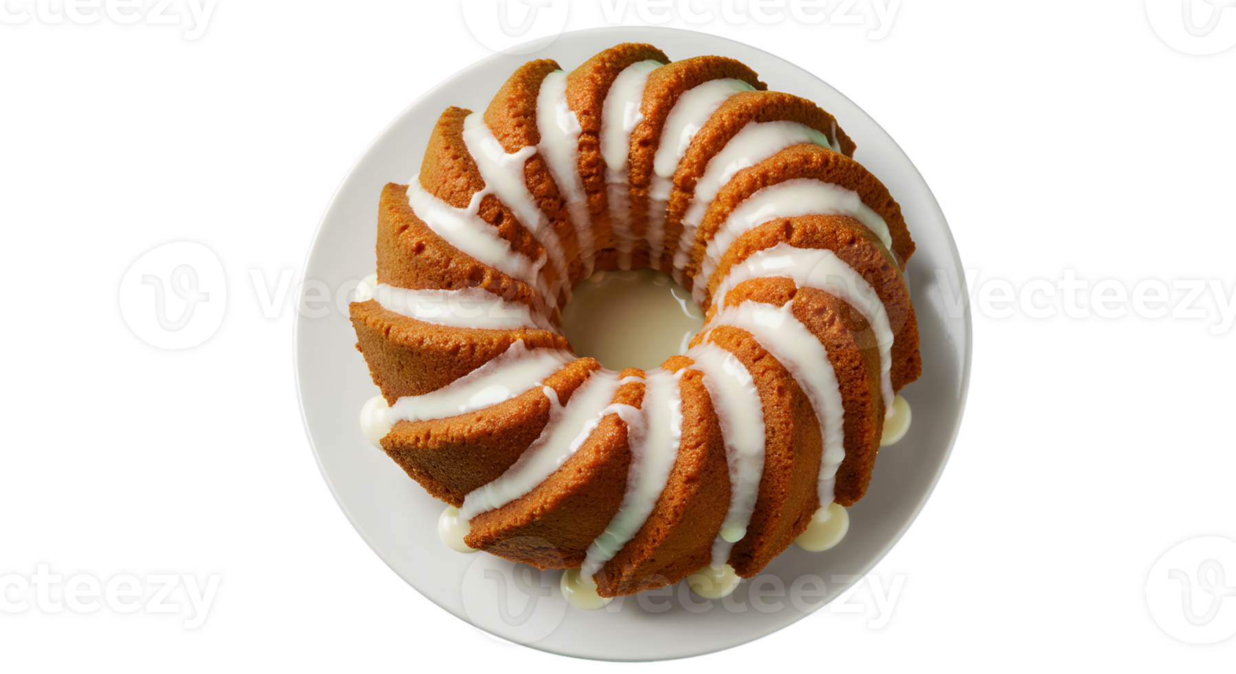 Overhead View of Glazed Bundt Cake on White Plate png