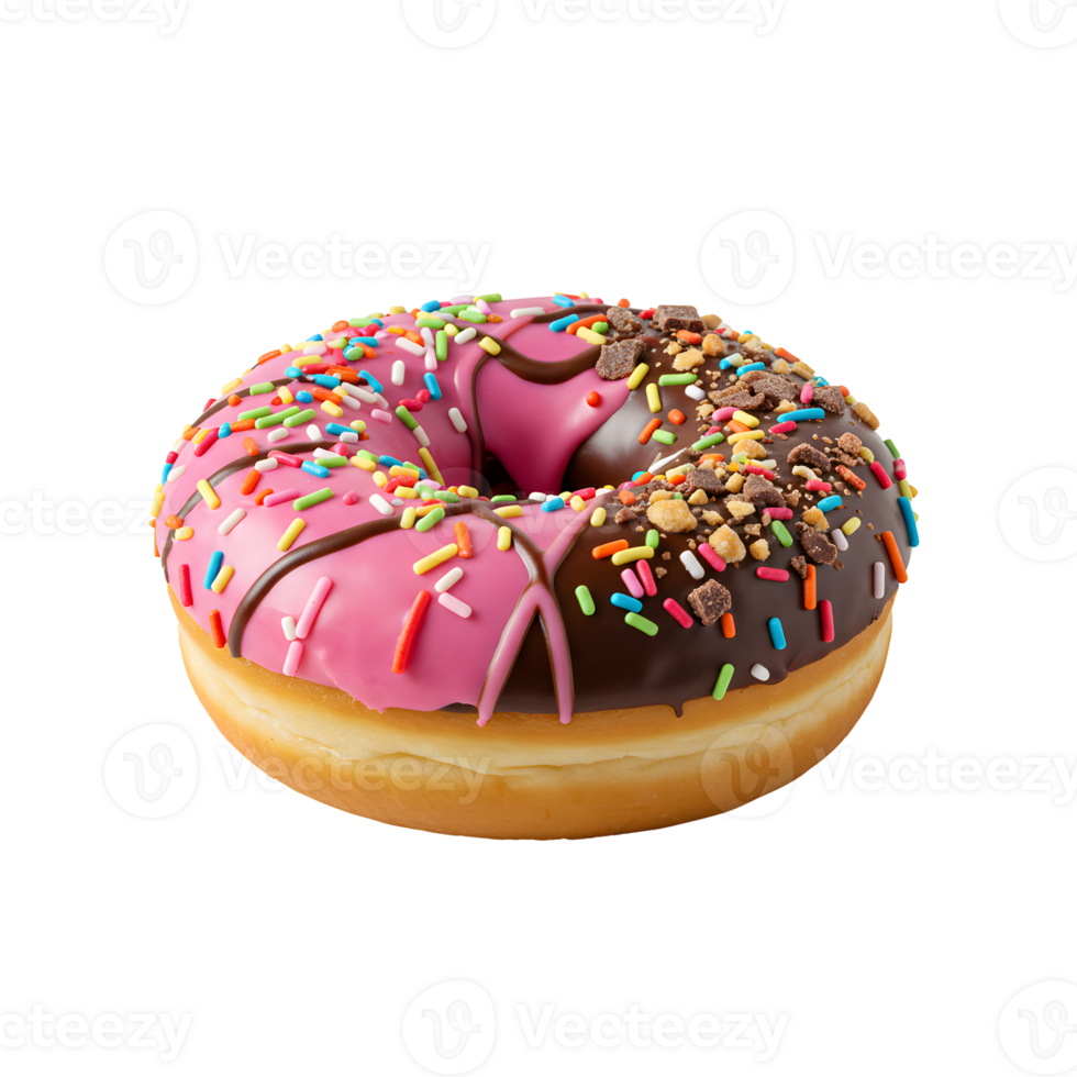Pink and Chocolate Donut with Sprinkles on White Background png