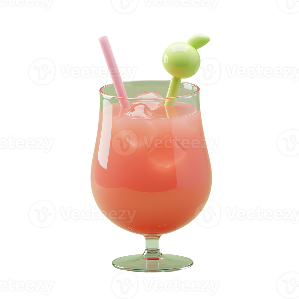Pink Tropical Cocktail with Ice and Lime Garnish in a Glass png