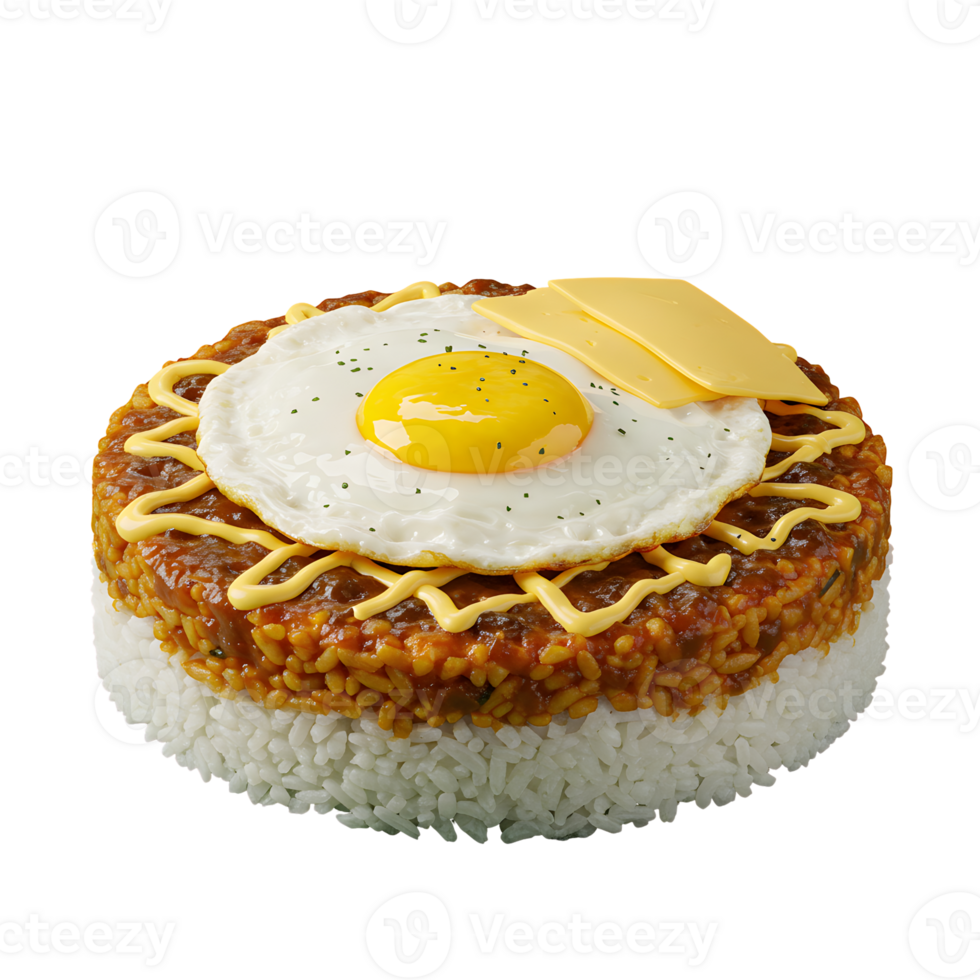 Round Rice Dish Topped with Fried Egg and Cheese png