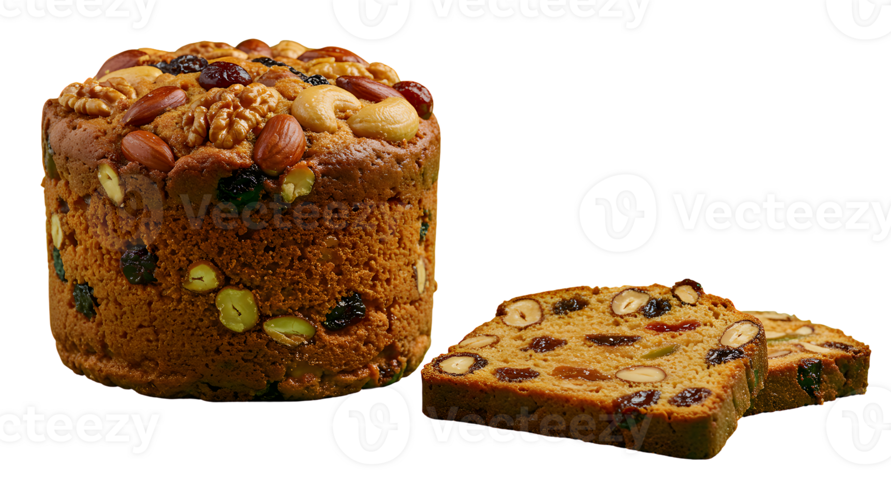 Round Nut And Fruit Cake Slices On Black Background png