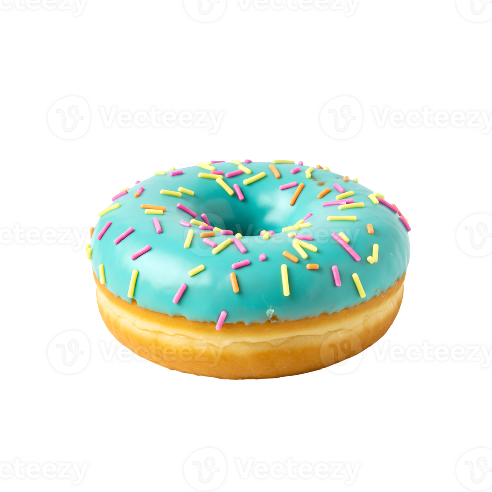 Teal Glazed Donut with Rainbow Sprinkles on White Background png