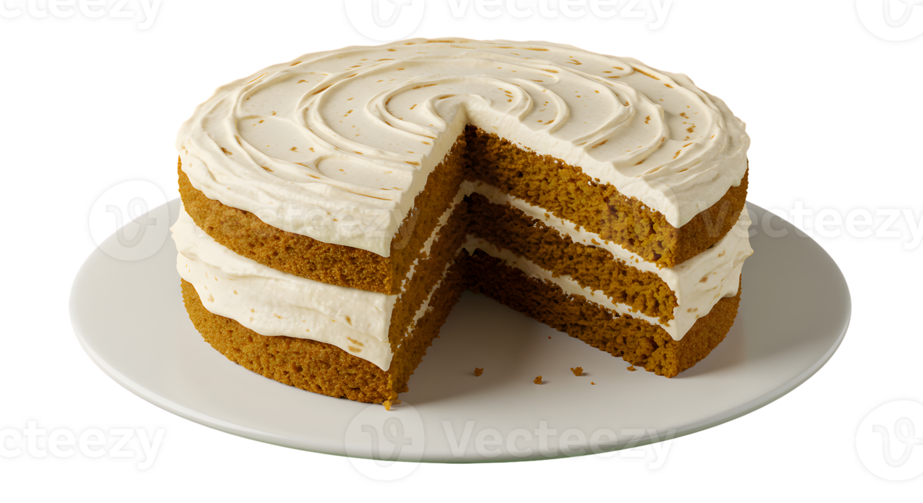 Three Layer Pumpkin Spice Cake with Creamy Frosting on White Plate png