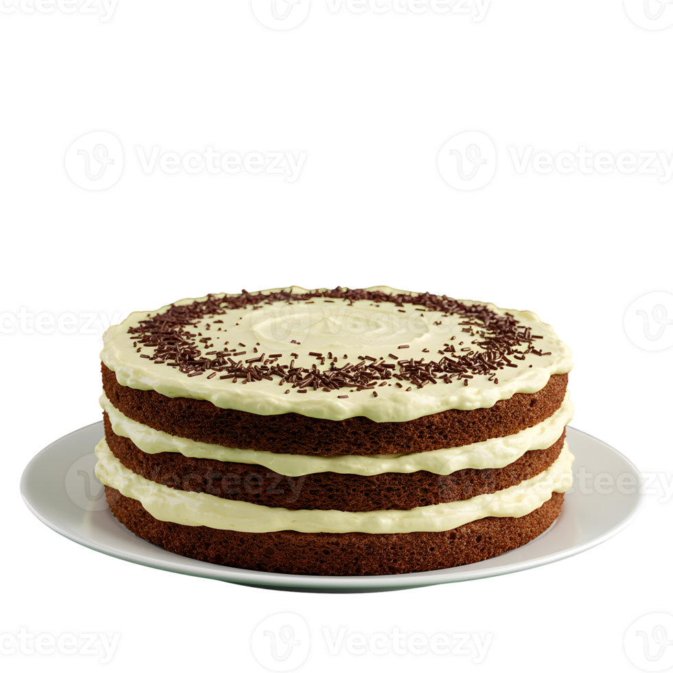 Three Layered Chocolate Cake with Vanilla Cream and Sprinkles png