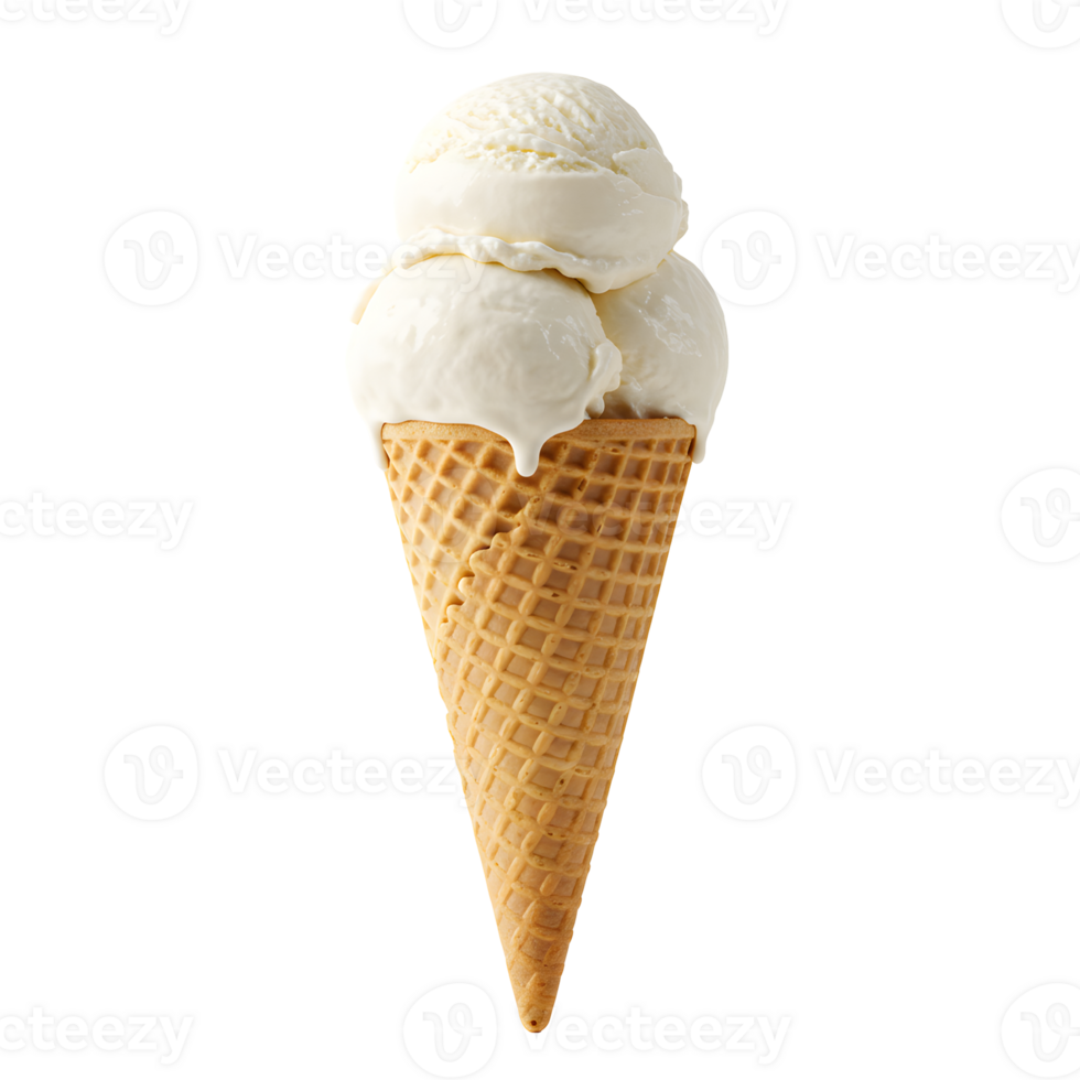 Two Scoops of Vanilla Ice Cream in a Waffle Cone png