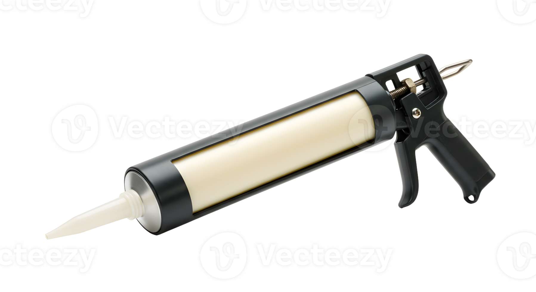 Black and White Handheld Caulk Gun with Cream Sealant png