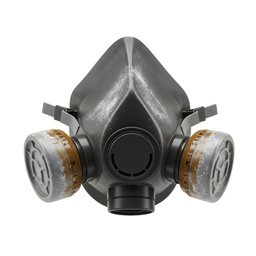 Grey and Black Respirator Mask with Dust Particles on Transparent Background png