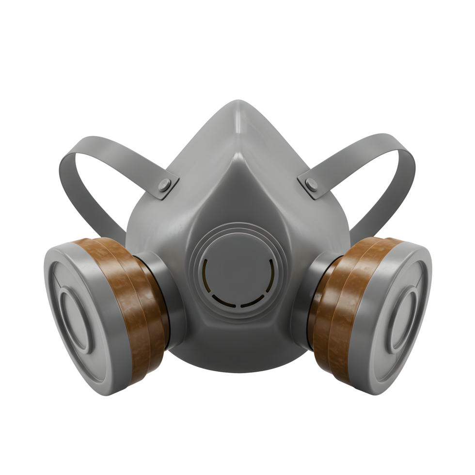 Grey Respirator Mask with Brown Filters on Transparent Background png