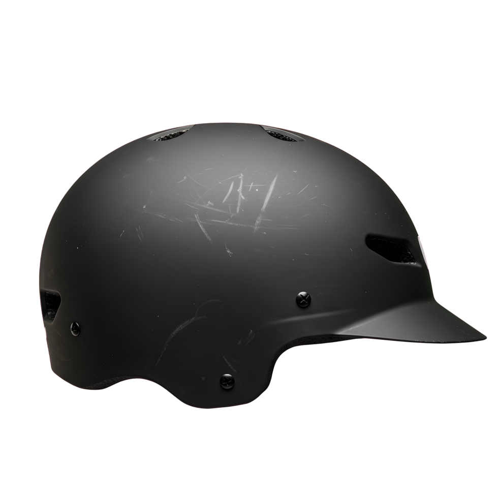 Matte Black Bicycle Helmet with Visor on Transparent Background png