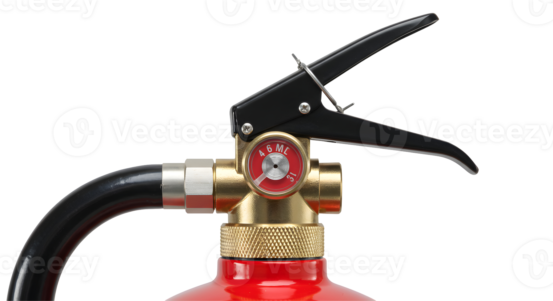 Red Fire Extinguisher Close Up with Brass Nozzle and Black Handle png