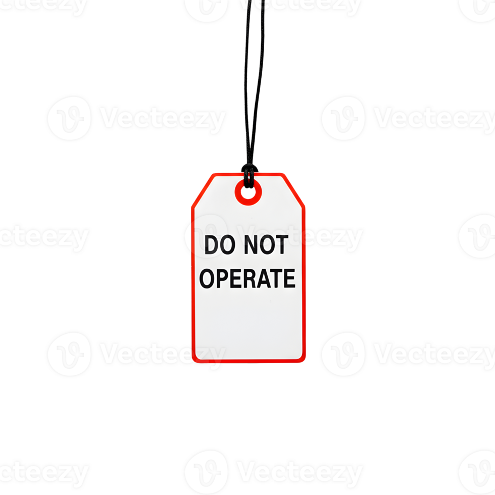 Red Rectangular Do Not Operate Warning Tag on Black Cord png