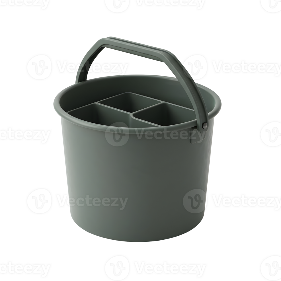 Sage Green Plastic Storage Bucket with Handle and Dividers png