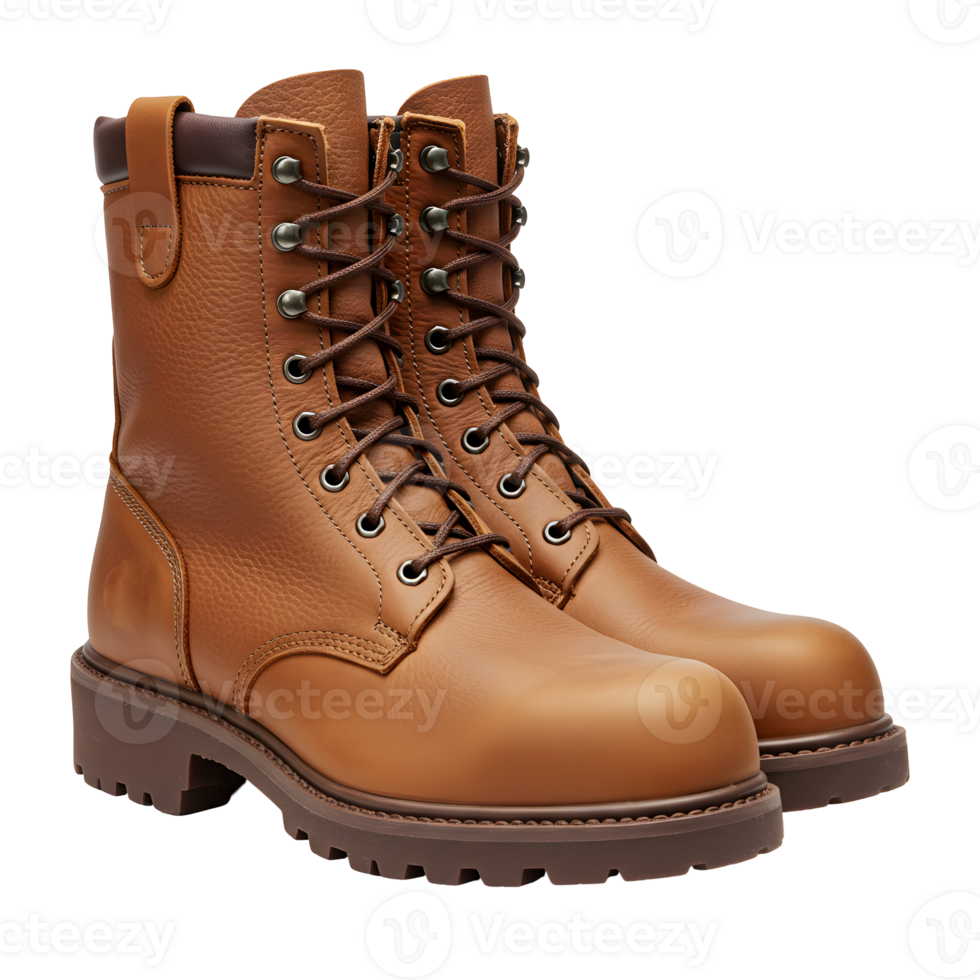 Tan Leather Work Boots with Laces on Transparent Background png