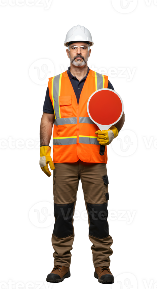 Construction Worker Holding a Red Stop Sign png