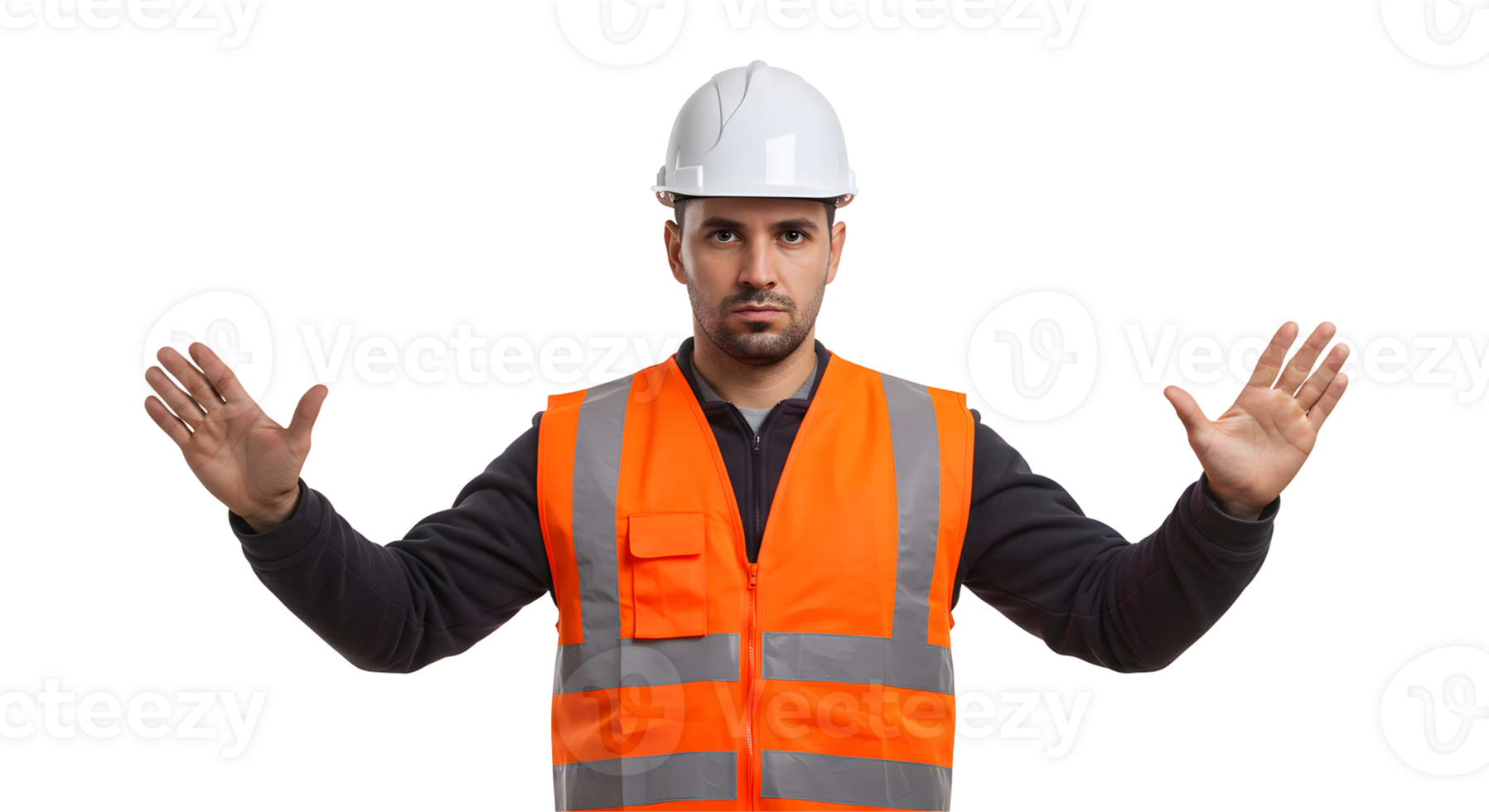 Confused Construction Worker Gesturing with Hands Up png