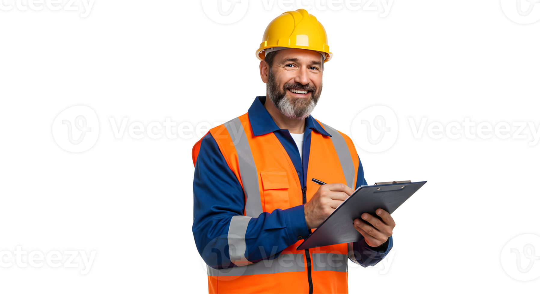 Smiling Construction Worker Writing on Clipboard png