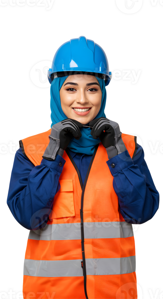 Smiling Female Engineer in Safety Vest and Helmet png