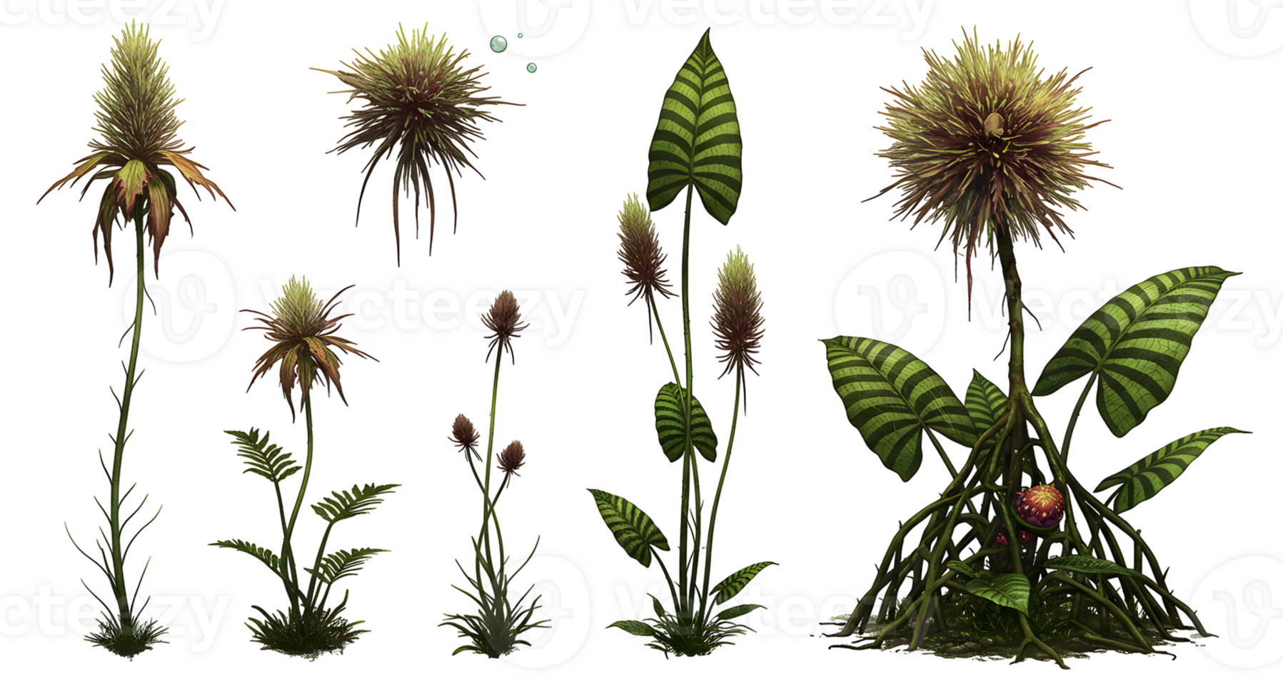 Collection of Whimsical Pixel Art Plants with Varied Growth Stages png