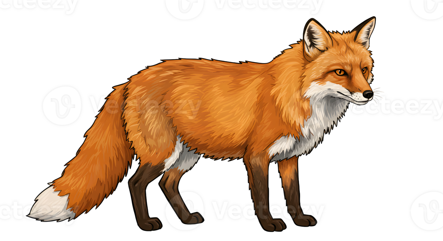 Red Fox with Fluffy Tail on Transparent Background png