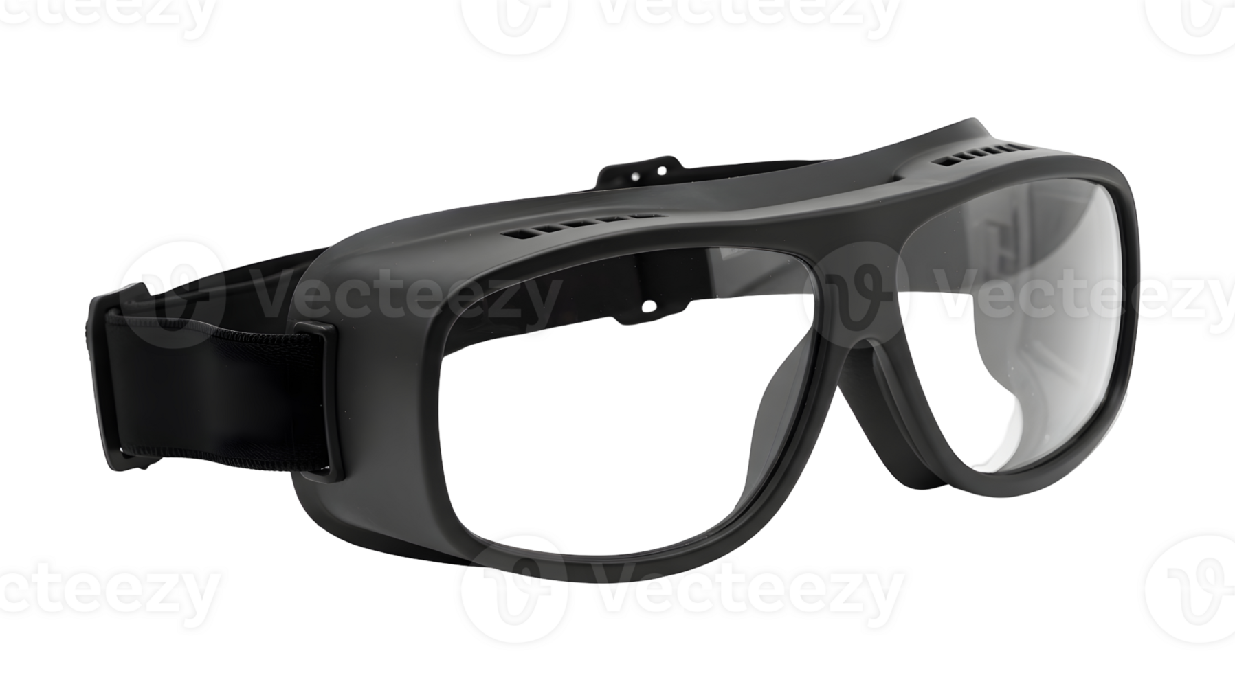 Black Safety Glasses with Transparent Visor and Adjustable Strap png