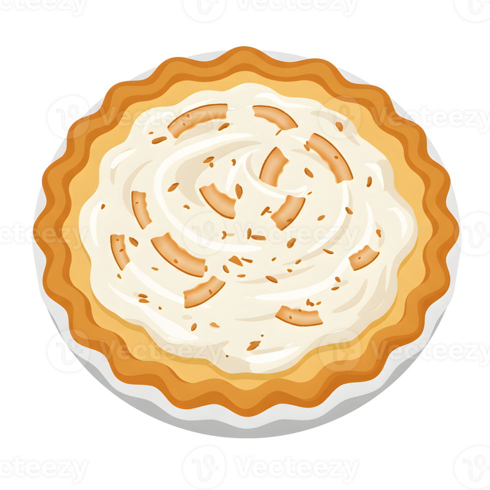 Creamy Coconut Pie with Flaky Crust on White Plate png