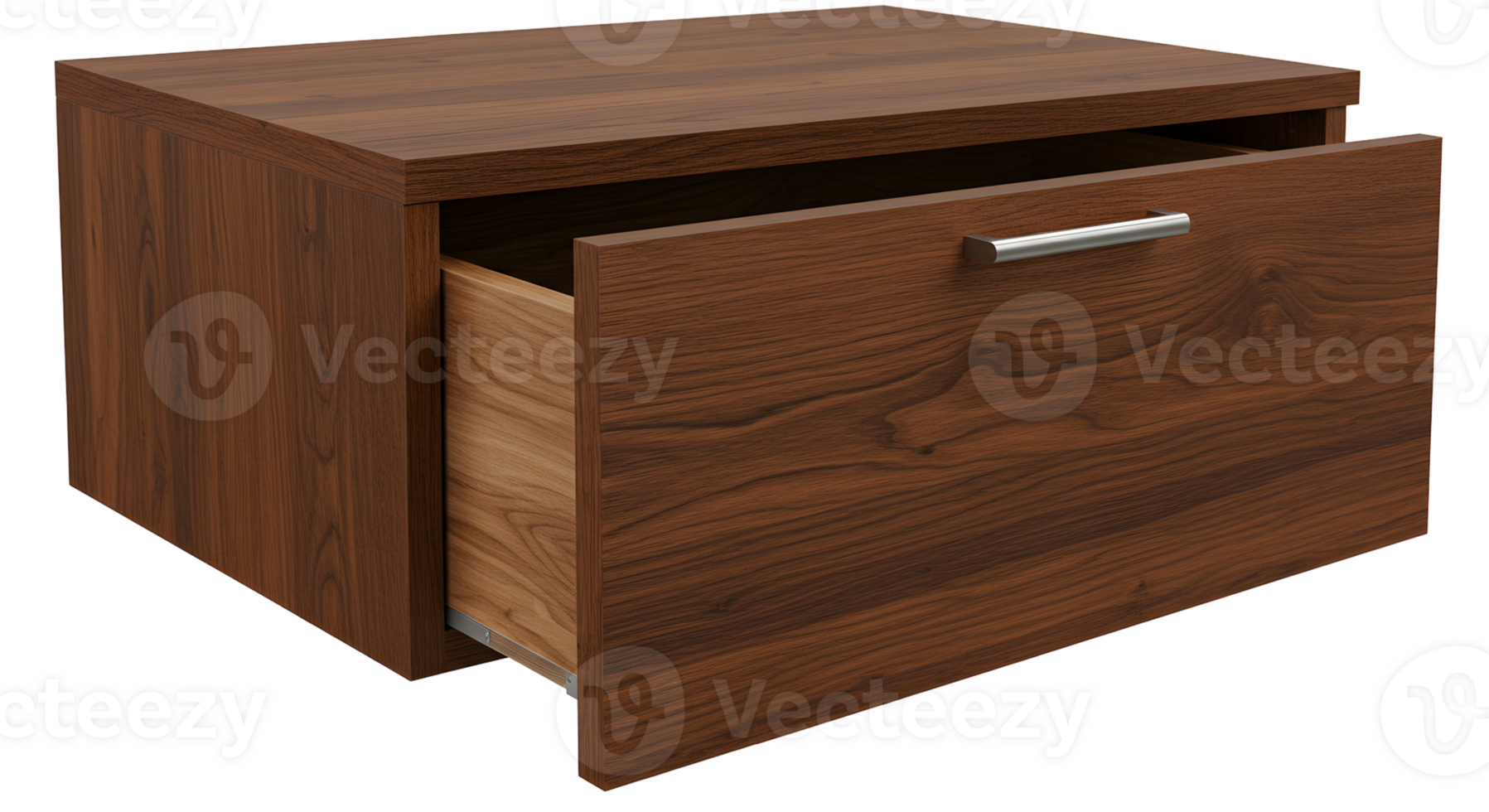 Dark Brown Wooden Nightstand with Open Drawer png