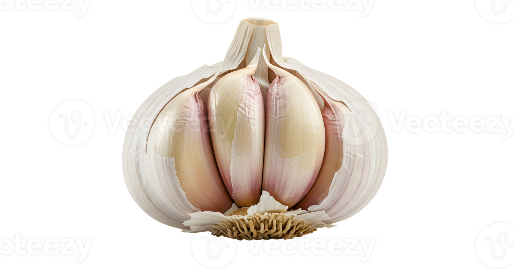 Closeup of a Garlic Bulb with Visible Cloves on Transparent Background png