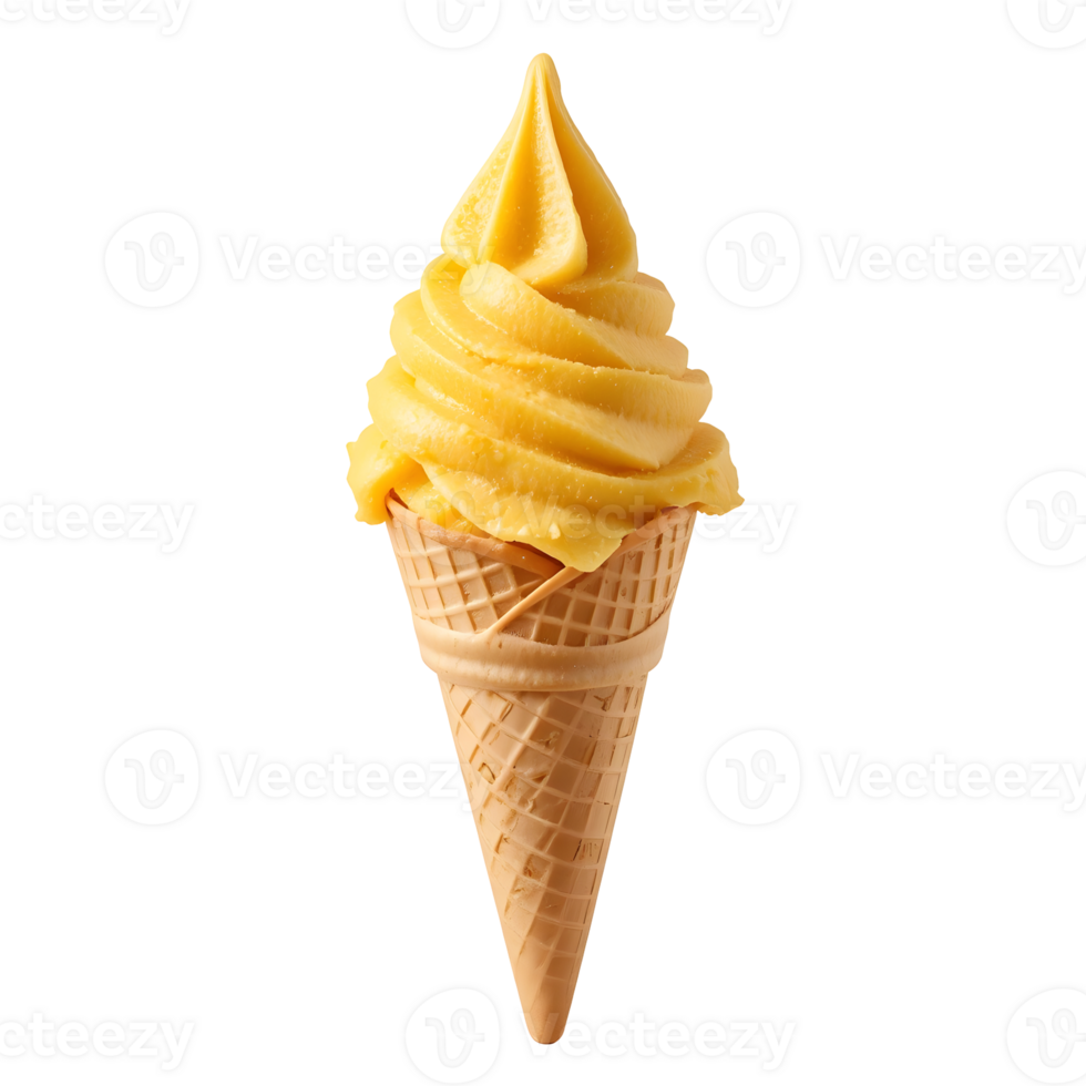 Golden Yellow Soft Serve Ice Cream in a Waffle Cone png
