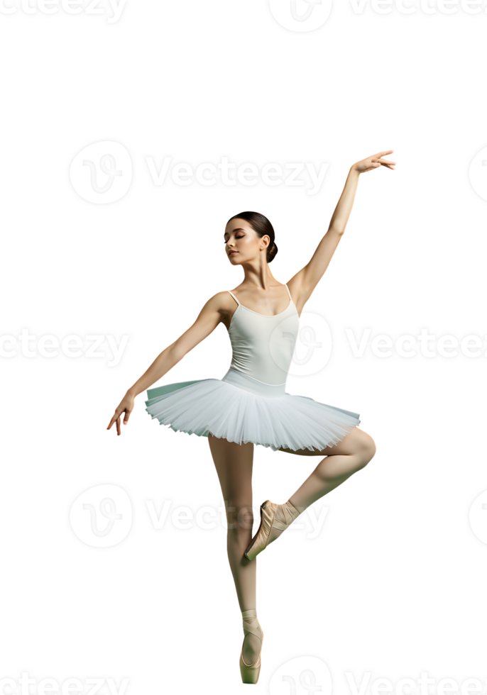Graceful Ballerina in White Tulle Tutu Dancing on Pointe Against Green Background png