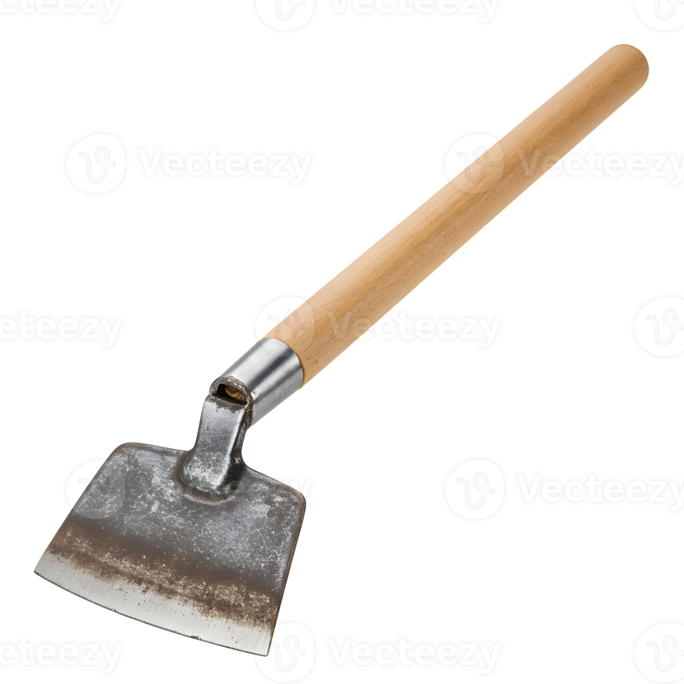 Gardening Hoe with Wooden Handle on Transparent Background png