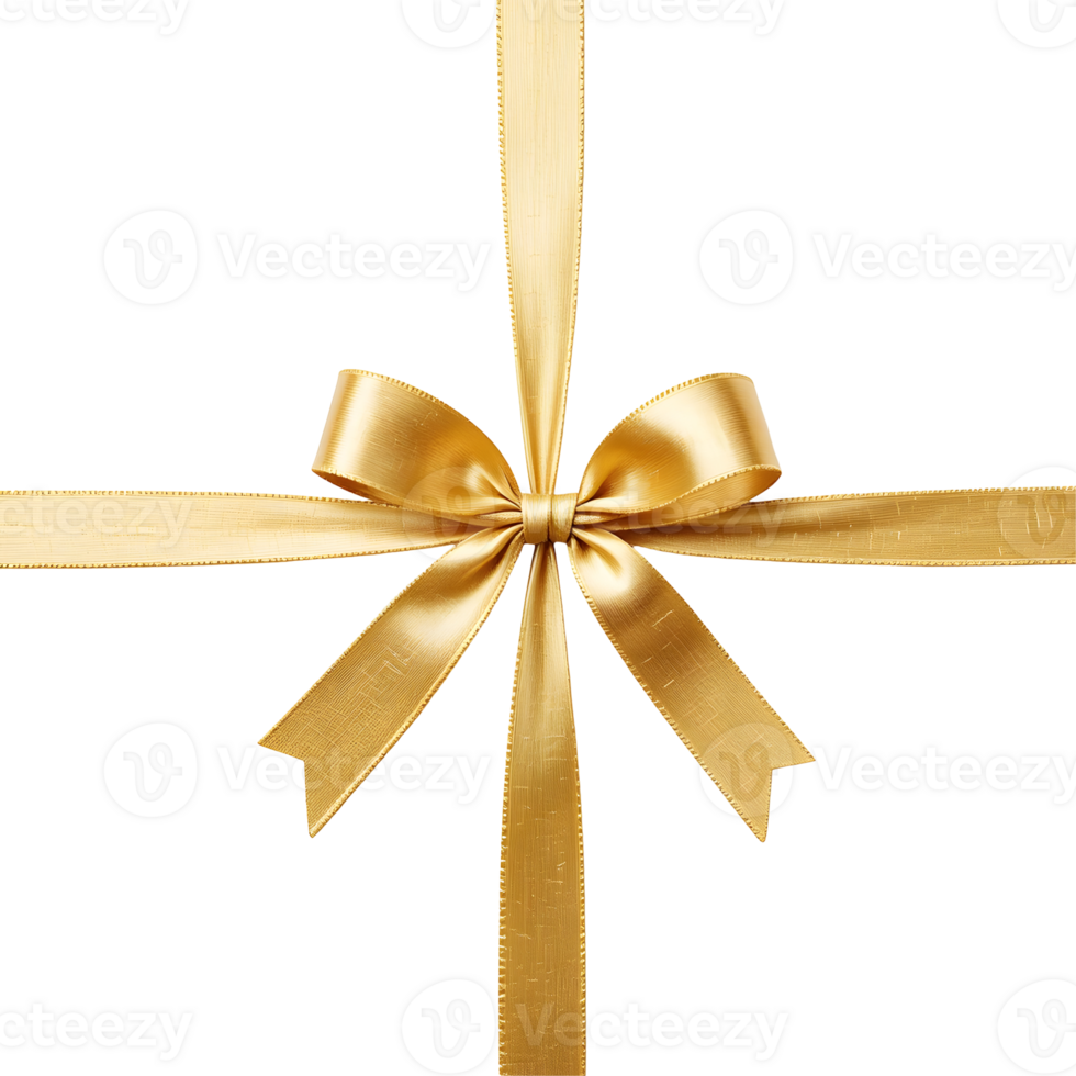 Gold Satin Bow with Ribbons on Transparent Background png