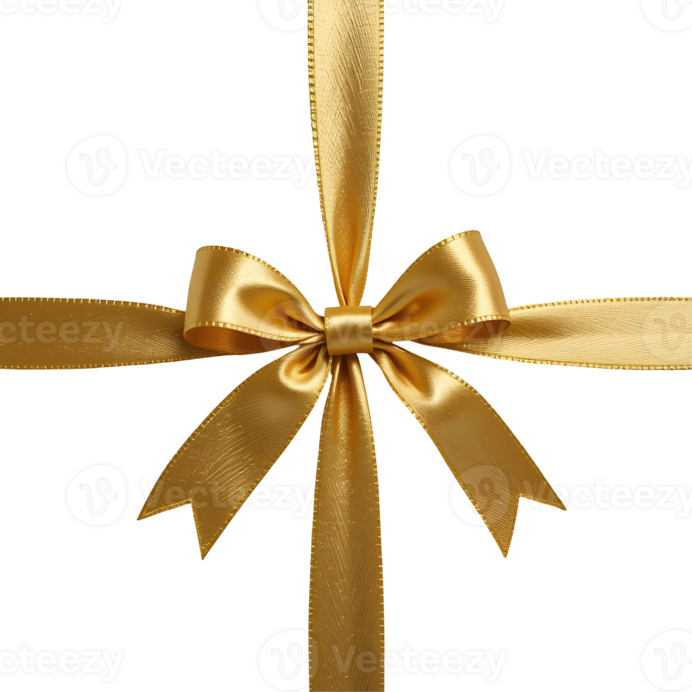 Gold Glitter Bow and Ribbon on Transparent Background png