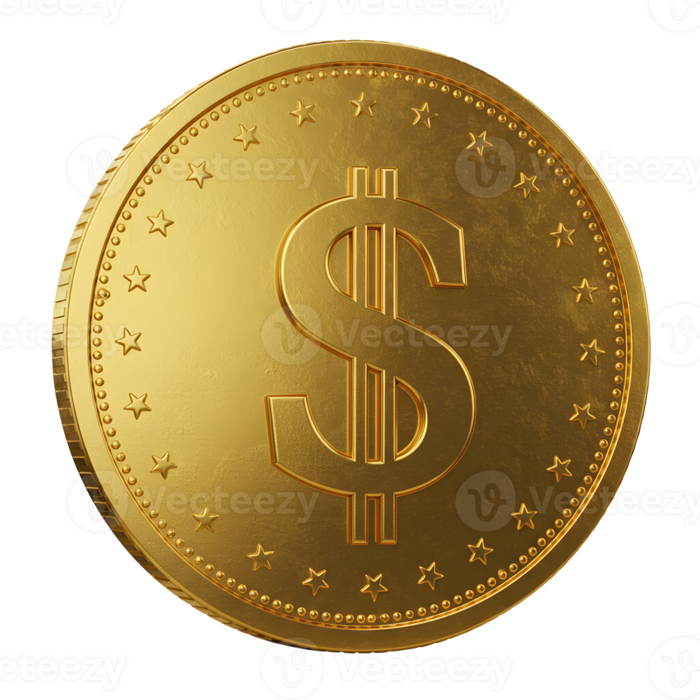 Gold Dollar Coin on Transparent Background png