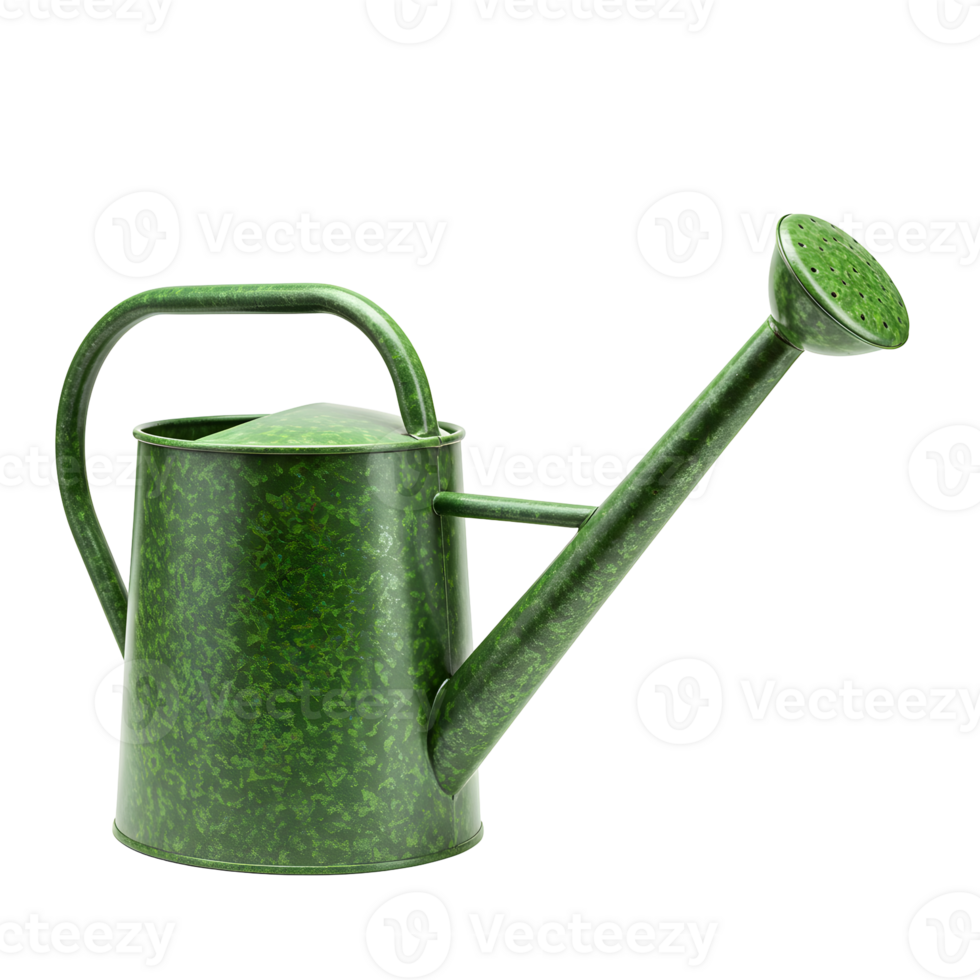 Green Metal Watering Can with Speckled Finish on Transparent Background png