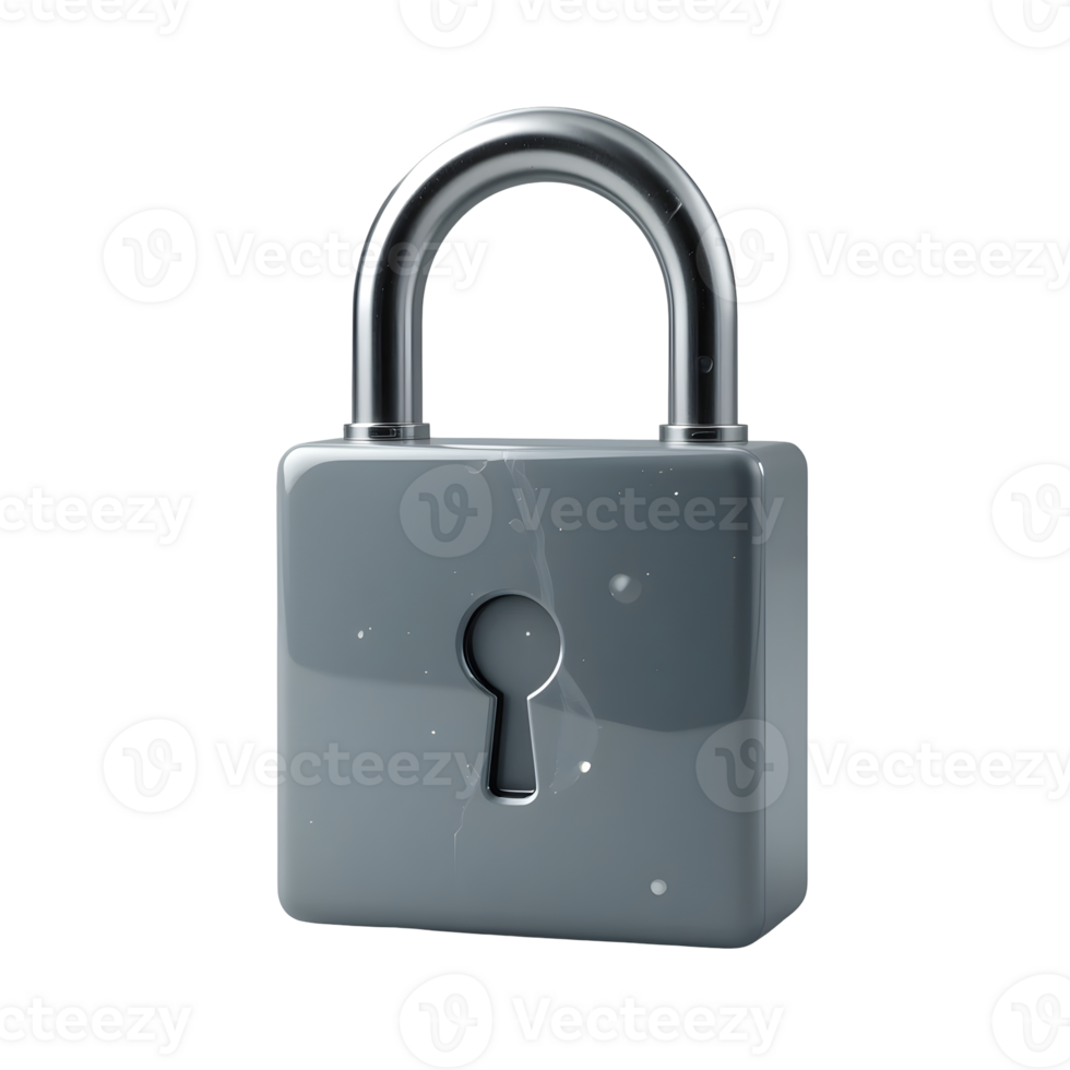Grey Metal Padlock 3D Render on Transparent Background png