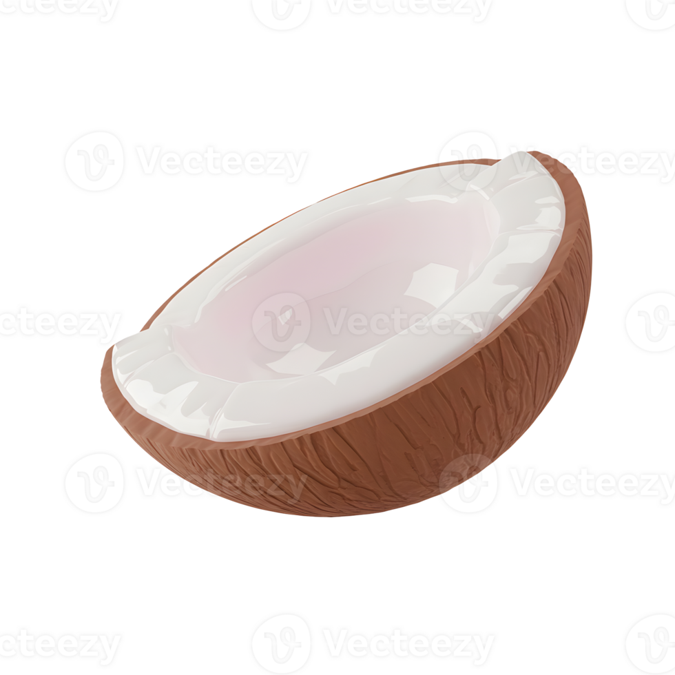 Half Coconut with White Flesh and Brown Shell on Transparent Background png