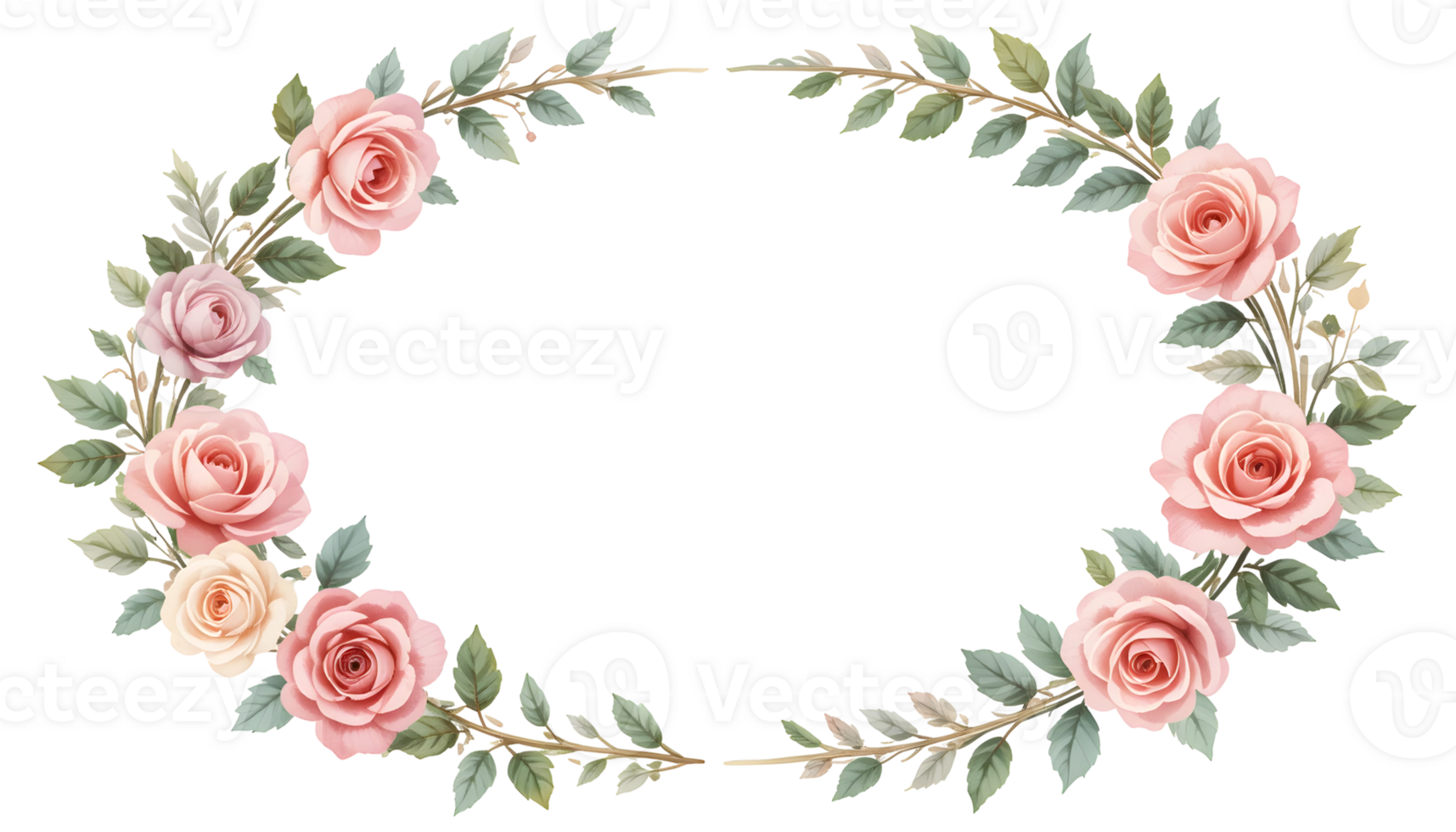 Oval Pink and Peach Rose Wreath Frame png