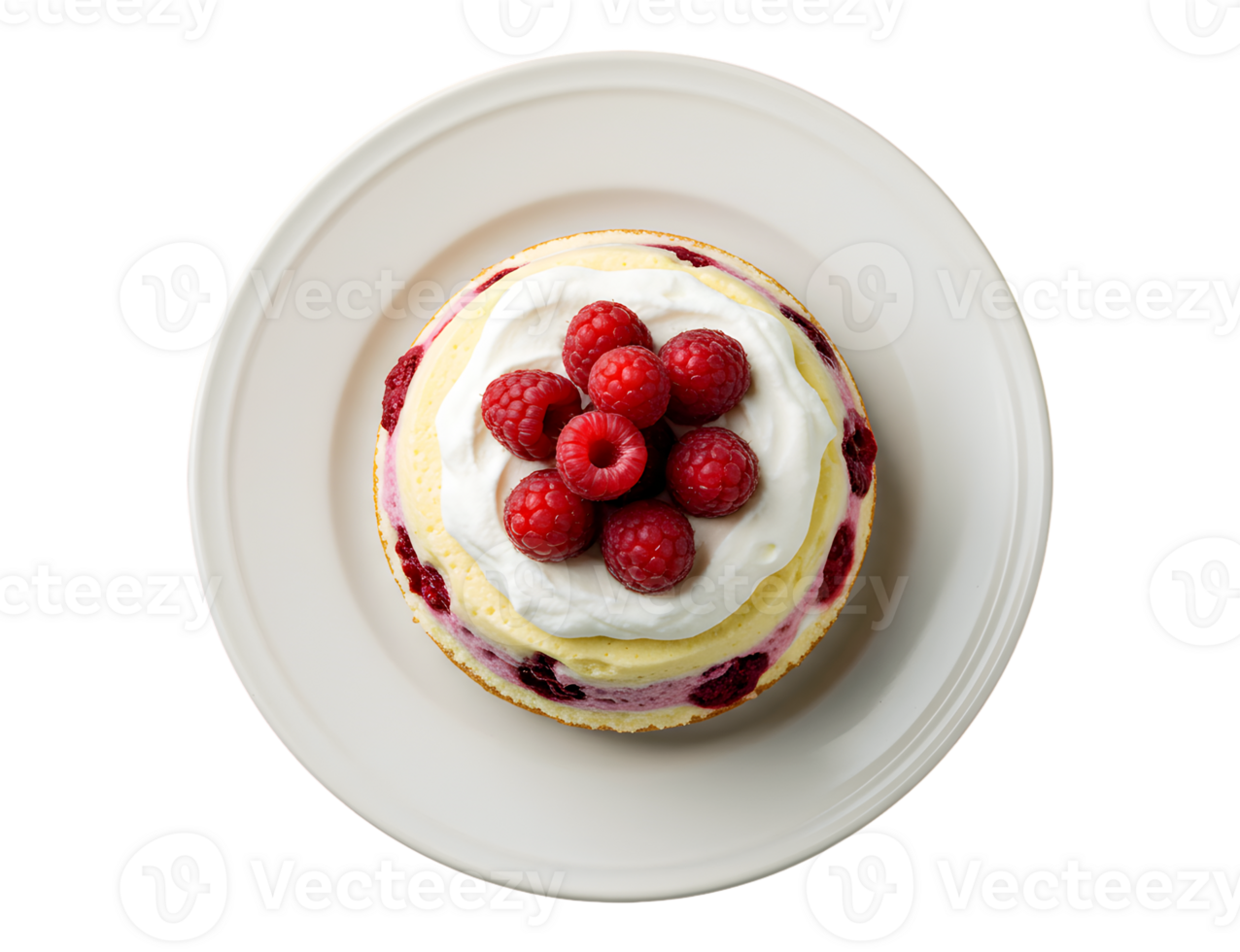 Overhead View of Layered Raspberry Cake with Whipped Cream png