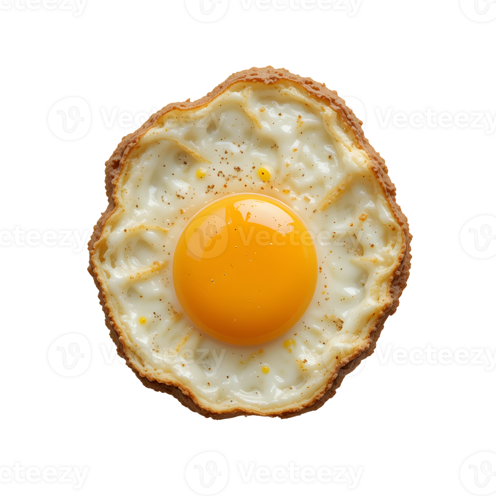 Overhead Shot of a Single Fried Egg with Crispy Edges on a Transparent Background png