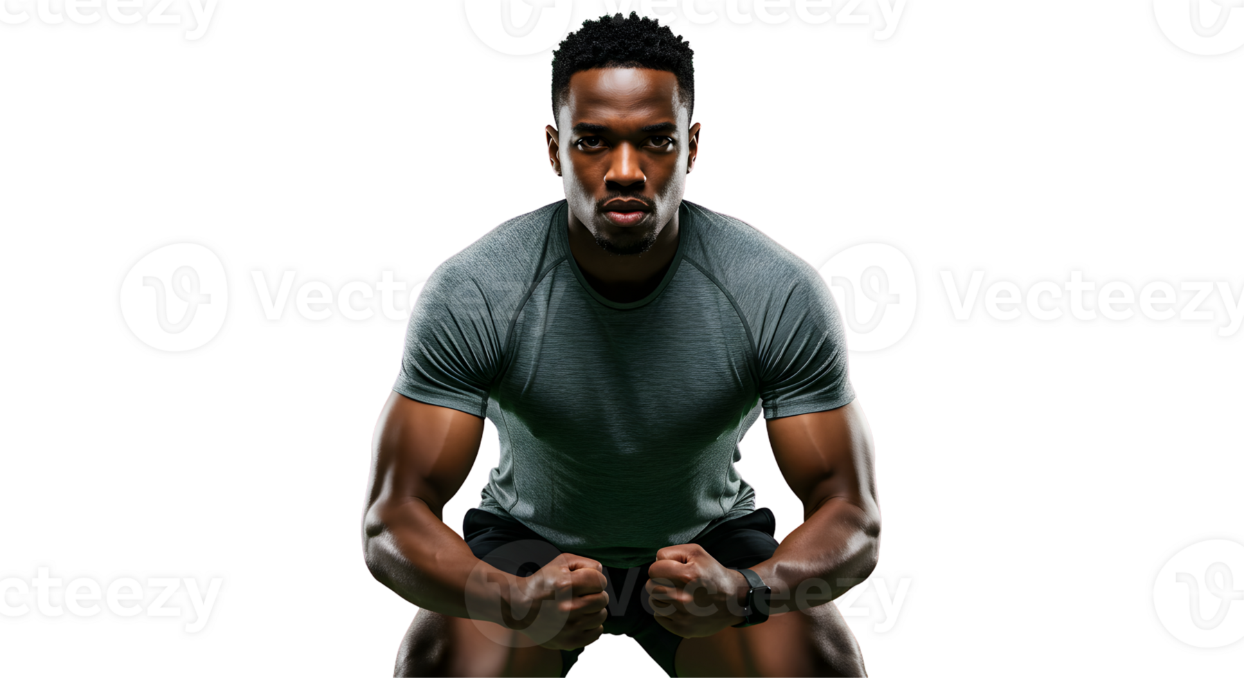 Muscular Man in Grey Shirt Posing Against Black Background png