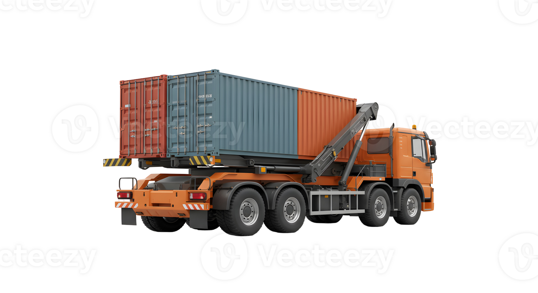 Orange Cargo Truck with Two Shipping Containers on Transparent Background png